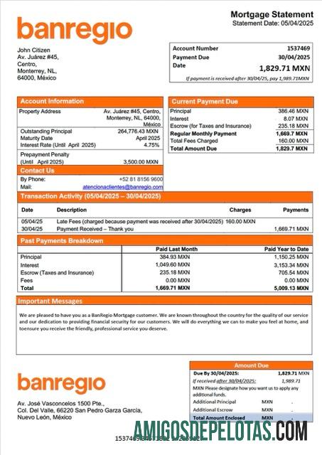 para download Modelo Word e PDF de declaração de hipoteca BanRegio do México